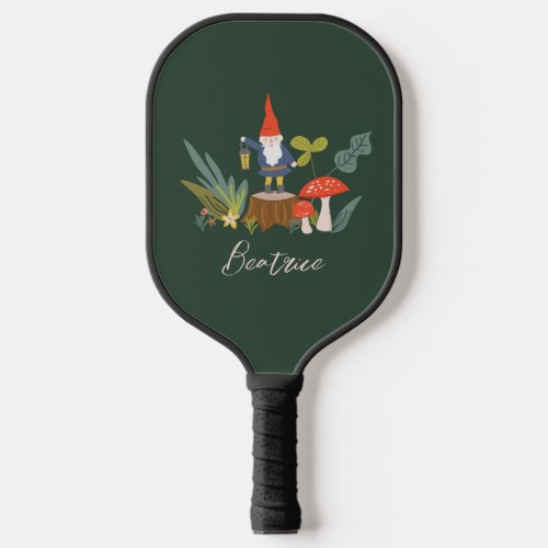 Woodland Gnome and Personalized Name Pickleball Paddle