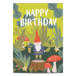 Woodland Gnome Birthday Wishes Card<br><div class="desc">Whimsical green and red woodland themed illustration designed by Shelby Allison featuring a tiny gnome character,  mushrooms,  flowers and foliage.</div>