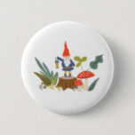 Woodland Gnome Button<br><div class="desc">Whimsical green and red woodland themed design by Shelby Allison featuring tiny gnome characters,  mushrooms,  flowers and foliage.</div>