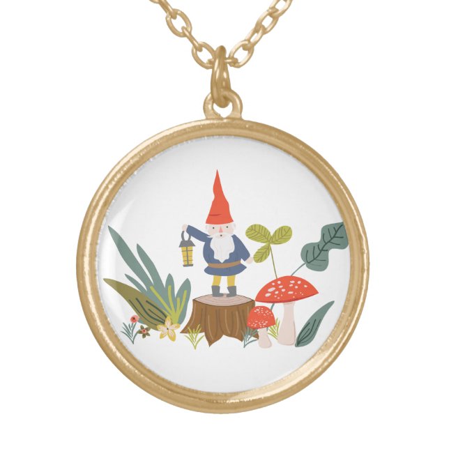Woodland Gnome Gold Plated Necklace (Front)