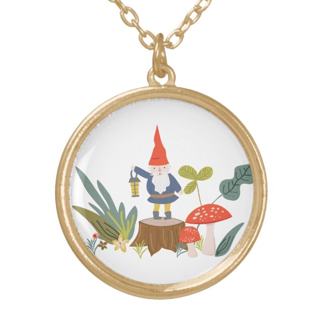 Woodland Gnome Gold Plated Necklace (Front)