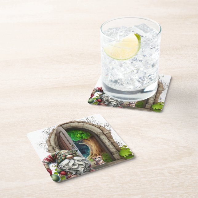 Woodland Gnome  Square Paper Coaster (Insitu)