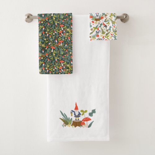 Woodland Gnomes  Mushrooms Bath Towel Set