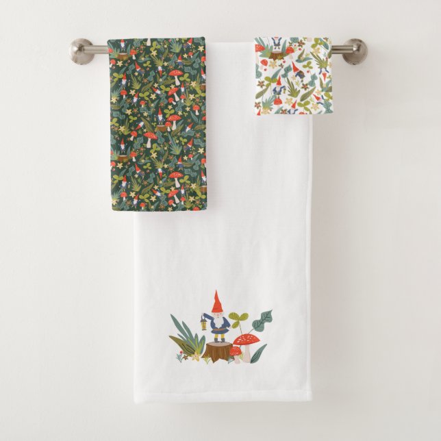 Woodland Gnomes & Mushrooms Bath Towel Set (Insitu)