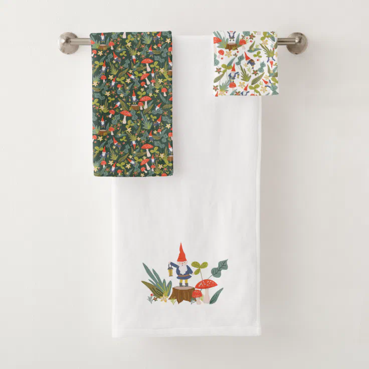 Woodland Gnomes & Mushrooms Bath Towel Set Zazzle