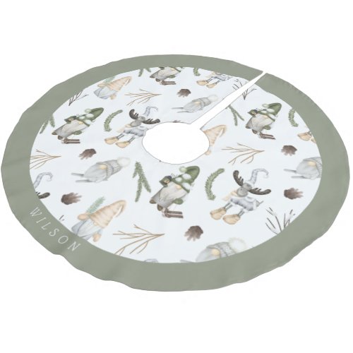 Woodland Gnomes Reindeer Christmas Brushed Polyester Tree Skirt