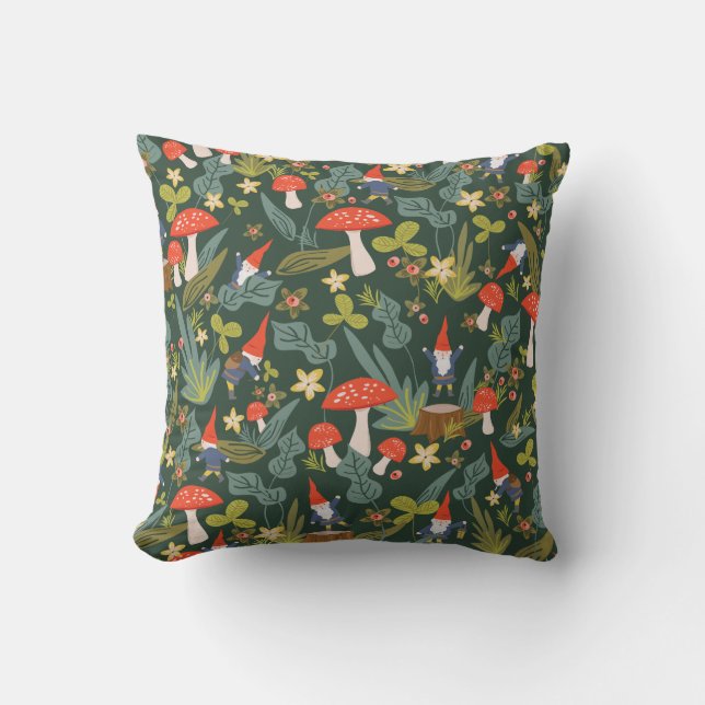 Woodland Gnomes Throw Pillow (Front)
