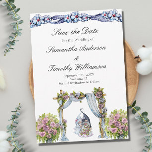 Woodland Gnomes Wedding Floral Scandinavian QR  Save The Date