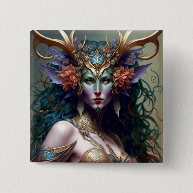 Woodland Goddess Fantasy Art Button (Front)