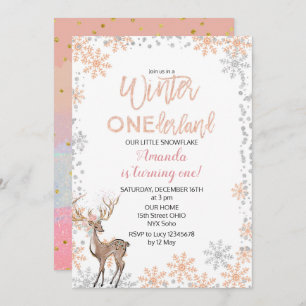 Woodland Gold Pink Glitter Birthday Invitation