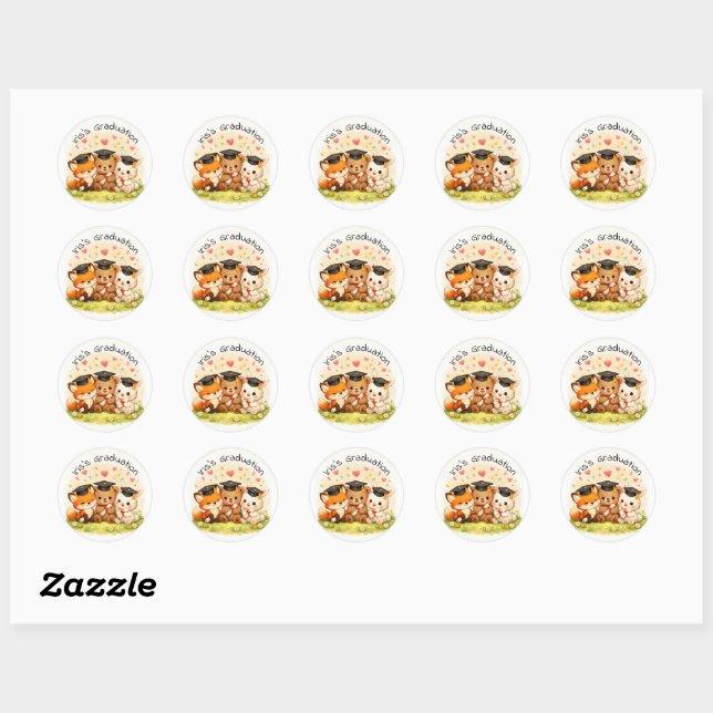 Woodland Graduation Cute Animal Party  Classic Round Sticker (Sheet)