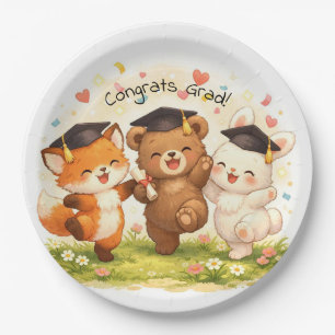 Woodland Graduation Cute Animal Pastel Party  Paper Plates