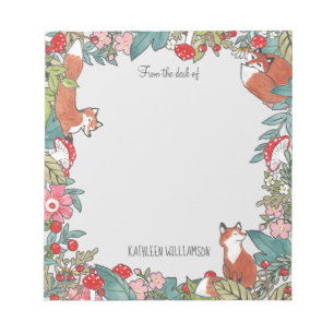 Woodland Gray Fox Foxes Forest Leaf Personalized Notepad