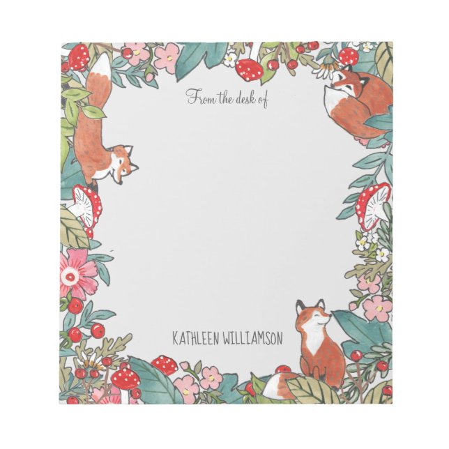 Woodland Gray Fox Foxes Forest Leaf Personalized Notepad (Front)