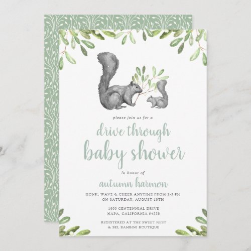 Woodland Gray Squirrel Drive Through Baby Shower Invitation
