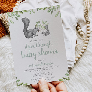 Woodland Gray Squirrel Drive Through Baby Shower Invitation