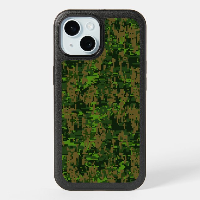 Woodland Green Digital Camouflage Decor on a iPhone 15 Case (Back)