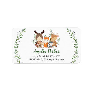 Woodland Green Forest Baby Animals Return Address  Label