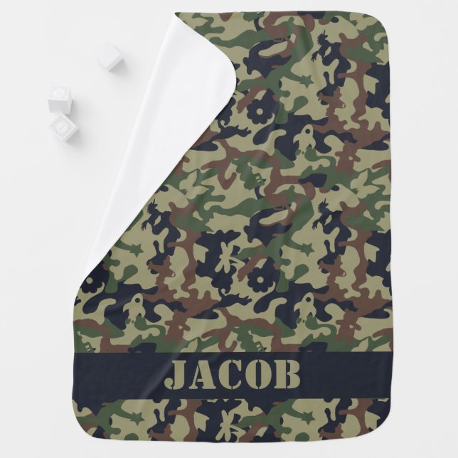Woodland Green Kids Camo Baby Blanket (In Situ)