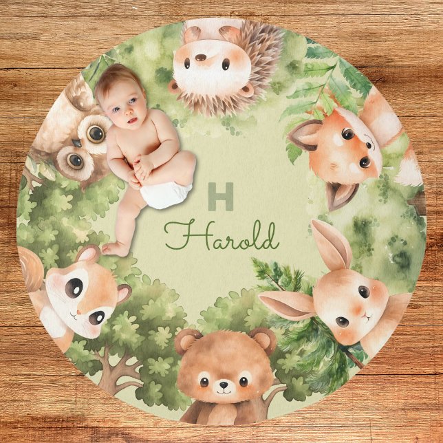 Woodland Green Sage Monogrammed Nursery Rug (Woodland Green Sage Monogrammed Nursery Rug)