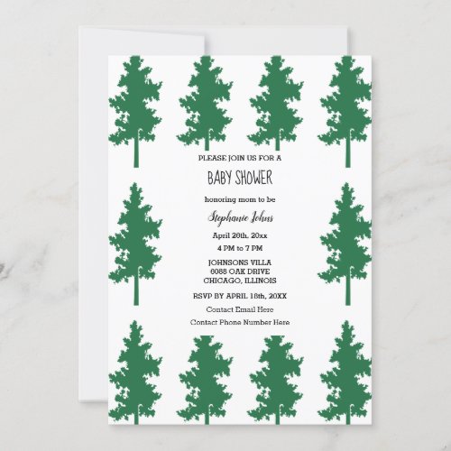 Woodland Green Tree Forest Cute Baby Shower  Invitation