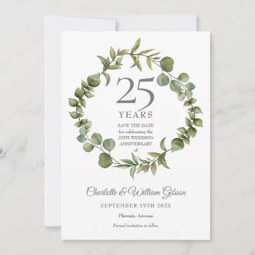 Woodland Greenery 25th Anniversary Save The Date