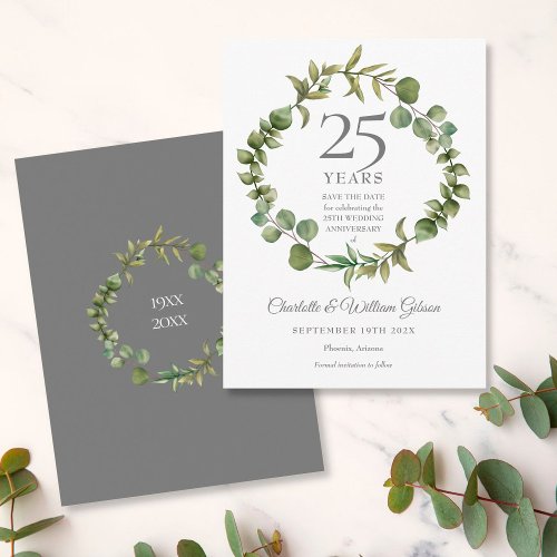 Woodland Greenery 25th Anniversary Save the Date Postcard