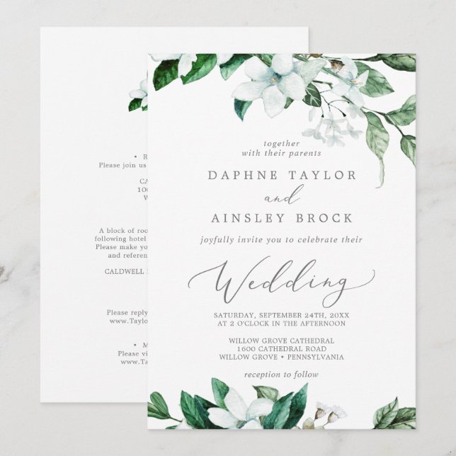 Woodland Greenery All In One Wedding Invitation (Front/Back)