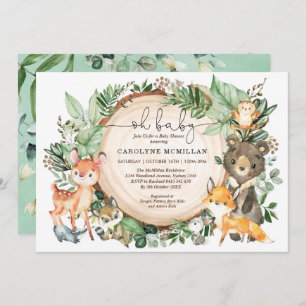 Woodland Greenery Animals Neutral Baby Shower Invitation