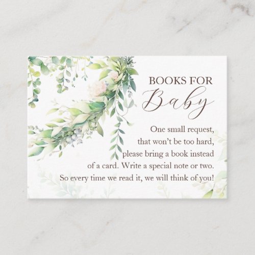 Woodland Greenery Baby Boy Shower Books Enclosure Card