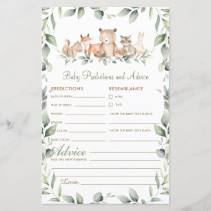 Woodland Greenery Baby Predictions and Advice Card