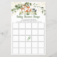 Woodland Greenery Baby Shower Bingo Game