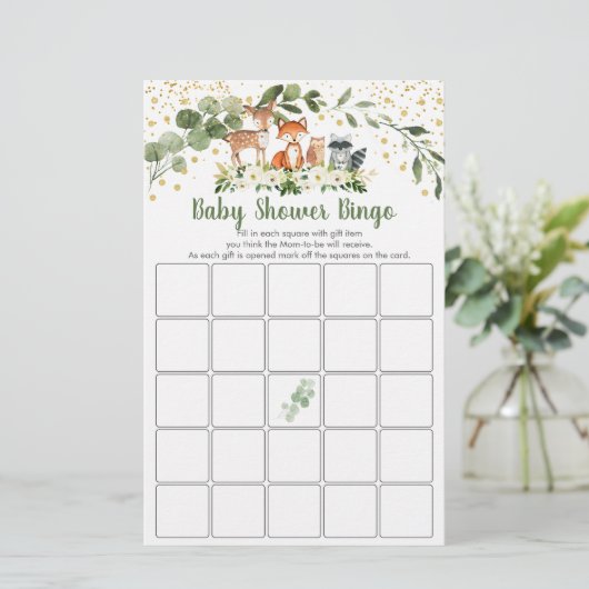 Woodland Greenery Baby Shower Bingo Game (Standing Front)