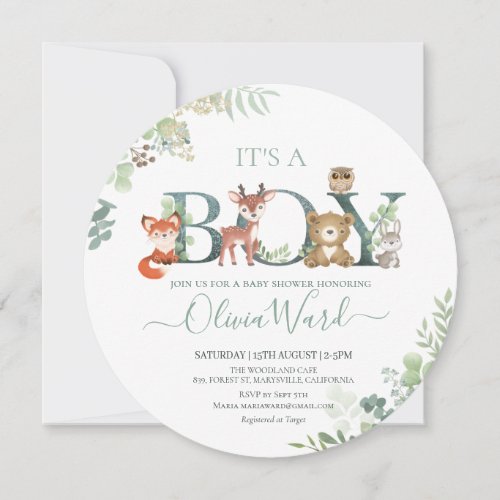 Woodland Greenery Baby Shower Boy Invitatation Thank You Card