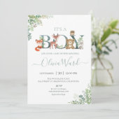 Woodland Greenery Baby Shower Boy Invitation (Standing Front)
