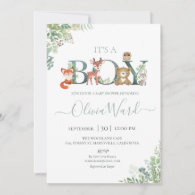 Woodland Greenery Baby Shower Boy Invitation