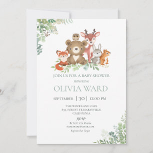 Woodland Greenery Baby Shower Invitation