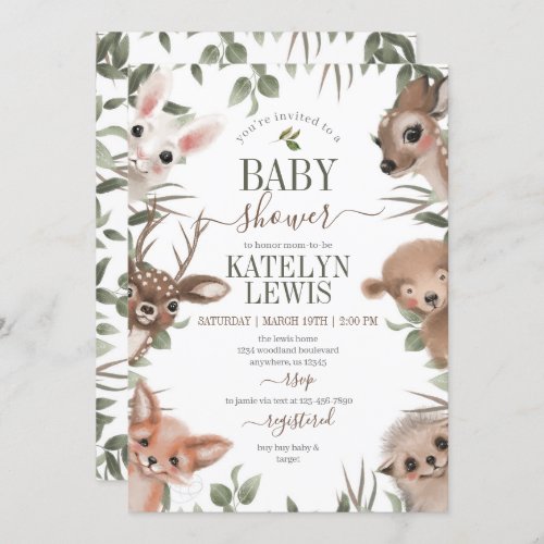 Woodland Greenery Baby Shower Invitation