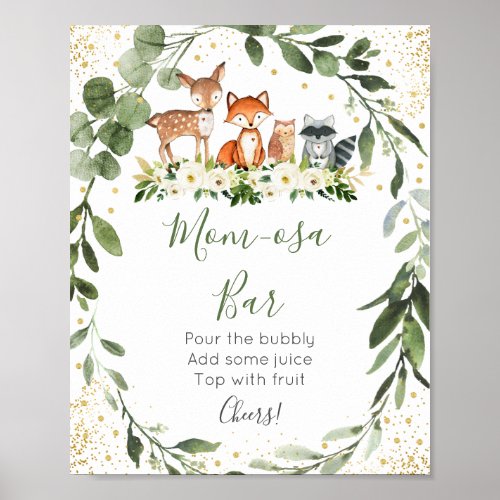 Woodland Greenery Baby Shower Mimosa Bar Poster