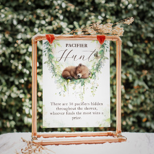 Woodland Greenery Baby Shower Pacifier Hunt Game Poster
