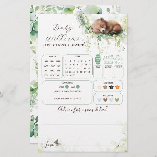 Woodland Greenery Baby Shower Predictions Game