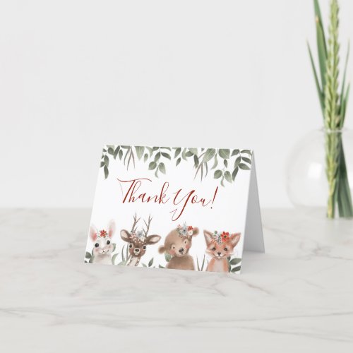 Woodland Greenery Baby Shower Thank You Card