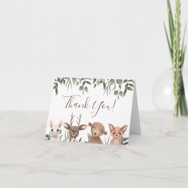Woodland Greenery Baby Shower Thank You Card (Front)