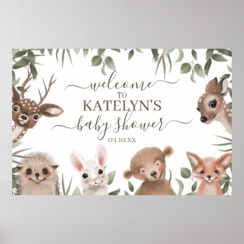 Woodland Greenery Baby Shower Welcome Sign