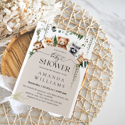 Woodland Greenery Boho Modern Neutral Baby Shower Invitation