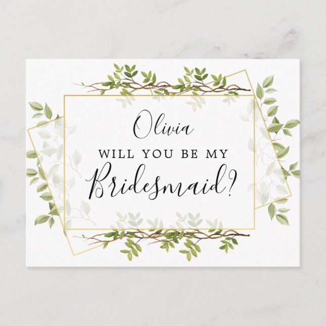 Woodland Greenery Bridesmaid Proposal Card (Front)