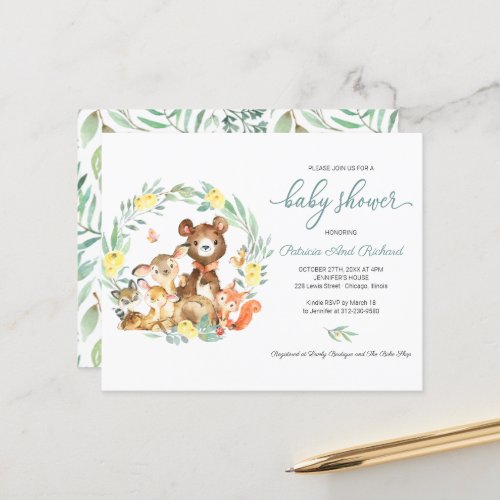 Woodland Greenery Budget Baby Shower Invitation