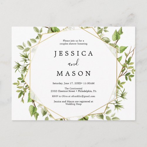 Woodland Greenery Couples Shower Invitation Postcard