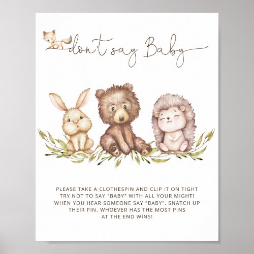Woodland Greenery Dont Say Baby Game Poster