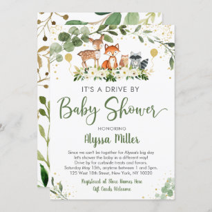 Woodland Greenery Drive By Baby Shower Invitation